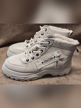 Evolutions White Faux Fur Lined High-Top Sneakers